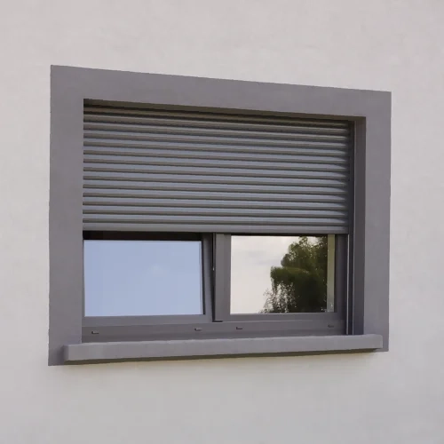 vue d'un volet roulant en façade de maison