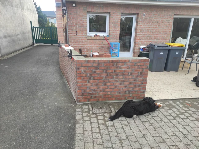 Réalisation d'une véranda de 40m² à Ecourt-Saint-Quentin (muret) photo d'une véranda réalisée à Ecourt-Saint-Quentin (20km de Cambrai) - réalisation du muret