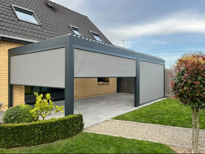 vue d'une pergola terminée sur terrasse à Brebières près de Cambrai